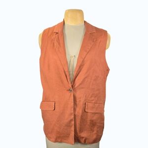 Evereve Womens Rust Orange Linen Blend Sleeveless Blazer Vest Size L Career Chic